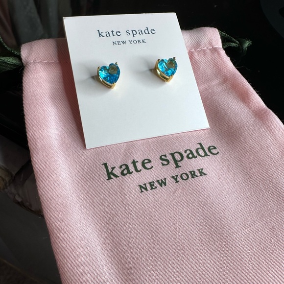 Kate Spade My Love Heart Stud Earrings Blue + Gold with Dust Bag - Picture 3 of 7